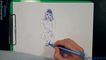 Preview 2 of Poppy Kat - Ballpoint pen drawing  naked girls  With big boobs ,  sexy ,  HOT !