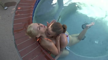 Preview 2 of Amateur Need Money - Busty Lesbians Sarah Vandella and April Brookes Suck and Eat Each Other Out in the Pool