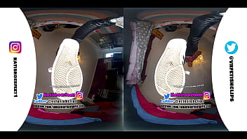 Preview 2 of Big Yits Office - [VR180 - 3D]  Trailer Giantess girl shows her stinky socks and sweaty Adidas shoes