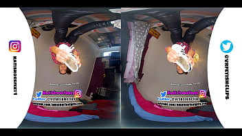 Preview 4 of Big Yits Office - [VR180 - 3D]  Trailer Giantess girl shows her stinky socks and sweaty Adidas shoes