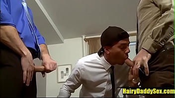 Preview 2 of Best Storical Porn Videos - Hotel First Time gay sex threesome- HairyDaddySex.com