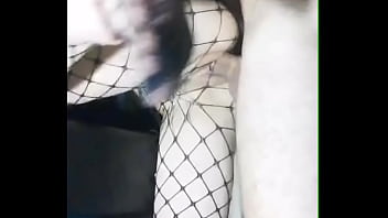 Preview 3 of Lara Lorenzo Braun Shy Man - Slender girlfriend in a skirt and stockings fucked while standing in a tight pussy and cum inside her -CalientePWNZ