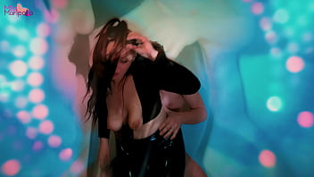 Preview 2 of Girl Smells 2 Girls Feet - Hot Belly Dancing Disco Thigh Job in Latex Pants Makes him Cum Hard