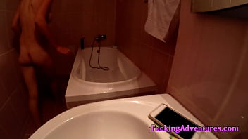 Preview 1 of Balck Baby Girl - A hot shower to clean the sperm off her tits