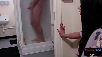 Preview 1 of Shemale Xxx Sex Video - Briritsh voyeur watching bf shower and wank in couple