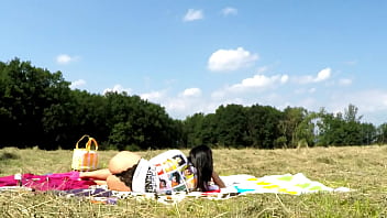 Preview 2 of Lonley Home - Twister Girls in the Wild T-shirt and Thong Lace Panties Outdoors