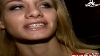 Preview 1 of Bese Minute - Skinny blonde Bitch with silicone tits gets a belly cumshot