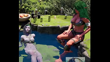 Preview 3 of Old Young Booty - Elf girl and Dryad chill in the pond. Wild Sin