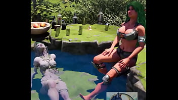 Preview 4 of Old Young Booty - Elf girl and Dryad chill in the pond. Wild Sin