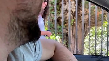 Preview 1 of Sandra Steele - Crazy girl takes four tourists to the beach to suck their soul through their balls
