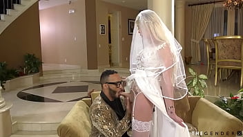 Preview 2 of Condom Xbxxx - Blonde tgirl sucked off and breeded in interracial duo