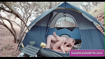 Preview 2 of Pushpa Rajapksha Sri Lanka - Lovely and naughty busty lesbians Aiden Ashley,  Abigail Mac eating pussy in their tent while camping outdoors