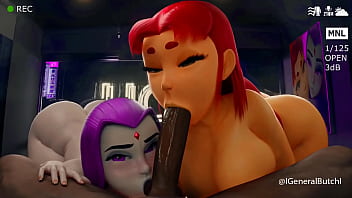 Preview 2 of Black Lady Fuck Hard - Starfire &amp_ Raven Sucking BBC (generalbutch)