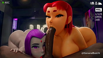 Preview 3 of Black Lady Fuck Hard - Starfire &amp_ Raven Sucking BBC (generalbutch)