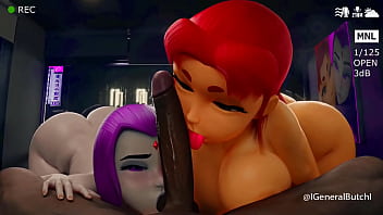 Preview 4 of Black Lady Fuck Hard - Starfire &amp_ Raven Sucking BBC (generalbutch)