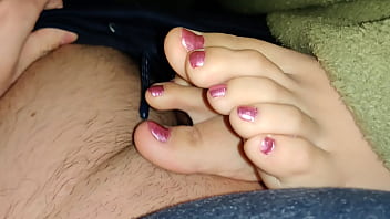 Preview 1 of Indea Xcx - My stepsister gives a footjob under the blankets while watching a movie