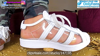 Preview 4 of Taxi Little - Sneaker Crush adidas superstars crushing barefoot stinky sweaty feet crush