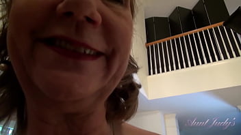 Preview 2 of Busty In Kitchen Cleaning - AuntJudys - 60yo Texas Redhead GILF Marie is your new Secretary