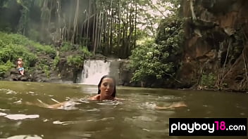 Preview 2 of Caty Cole Pissing - Big boobed badass naked Taylor Seinturier and her GFs jumping into the lake