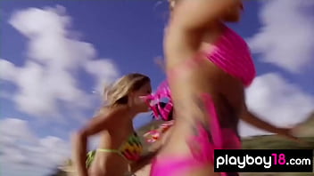 Preview 1 of Caty Cole Pissing - Big boobed badass naked Taylor Seinturier and her GFs jumping into the lake