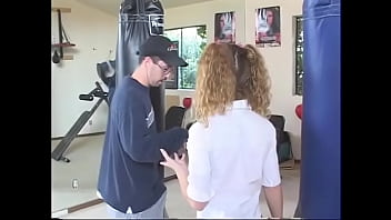 Preview 1 of Blue Rabbit - A muscular stud fucked a lustful young bitch with two ponytails and a tattoo in the gym in front of a mirror
