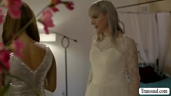 Preview 1 of Beautiful Widow Fucking - Trans bride fucks her busty bestfriend