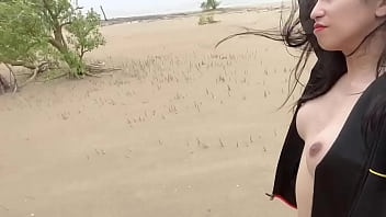 Preview 3 of Miyabi Virgin - ladyboy big boobs pulling her cock in public