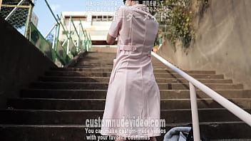 Preview 2 of Mom Mam Bed Boy Poron - Walking  outdoor  wearing a garter belt.