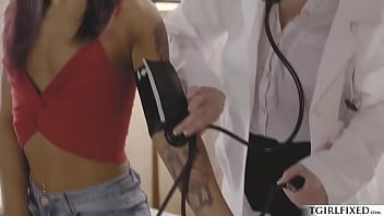 Preview 1 of Clothed Cfnm - Small tits ts Khloe Kay fucks the doctor