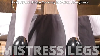 Preview 1 of God Beauty Sex - Sexy nylon booty teasing in white pantyhose
