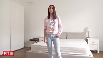 Preview 1 of Girls Discharge Sperm - FIT18 - Marie Berger - Casting Tall and Skinny Russian In Yoga Pants