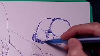 Preview 2 of Cum 3 Time - Drawing sexy girls with big tits,  juicy ass with a ballpoint pen