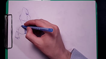 Preview 1 of Cum 3 Time - Drawing sexy girls with big tits,  juicy ass with a ballpoint pen