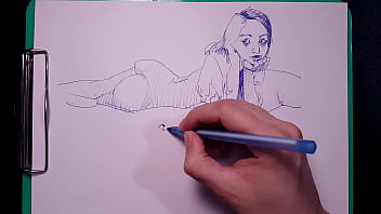 Preview 4 of Cum 3 Time - Drawing sexy girls with big tits,  juicy ass with a ballpoint pen