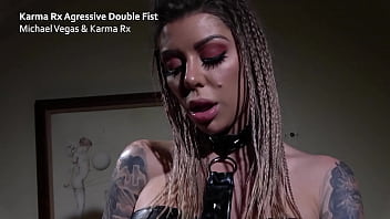 Preview 1 of Flashing In Sauna - Karma Rx warms up his hole with her dick then aggressively double fists him