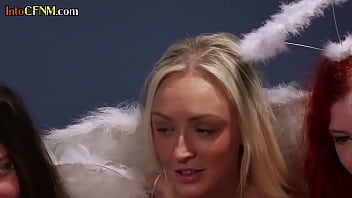 Preview 2 of Uzhasy Pervyj - CFNM angels sucking and jerking subject in erotic group