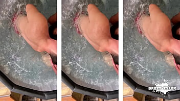 Preview 3 of Lesbian Pussy Spanking - Brett Tyler,  Kinky Boy London and Sergio Wilde have blow job fun in hot tub