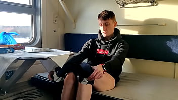 Preview 2 of Hq Porn Cetin Basaran Sikis - Hoodie &amp_ shorts - jerking off in a train cabin while alone