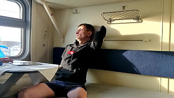 Preview 1 of Hq Porn Cetin Basaran Sikis - Hoodie &amp_ shorts - jerking off in a train cabin while alone