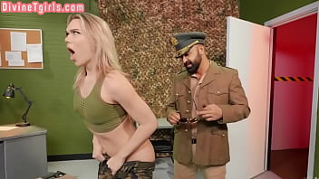 Preview 1 of Step Bro Xxx Video - Curvy army trans barebacked by officer before sucking