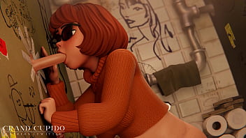 Preview 3 of Free Teen Sex Vedeo - Velma Gloryhole Bathroom blowjob cum Scooby Doo