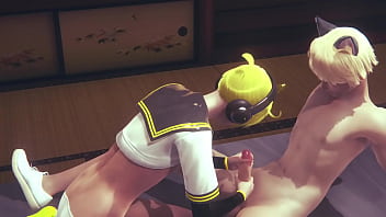 Preview 1 of Anti Boobs Big - Yaoi Femboy Vocaloid - Len Hard Sex [Handjob,  blowjob,  footjob,  threesome,  fucking,  creampie] - Sissy Crossdresser Trap Japanese Asian Manga Anime Game Porn Gay