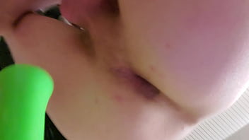 Preview 2 of Real Life Cam Leora And Paul - Me Getting fucked by a green horse  dildo