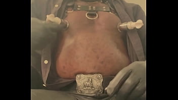 Preview 2 of Celular Hotel Durango Xxx - Black Mature Muscle Leather Titpump Nipple Play &amp_ BBC Cum