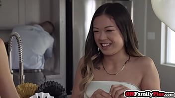 Preview 1 of Mother In Law Cum Mouth - Petite Asian teen Lulu Chu shared friend Maya Woulfe with big cock stepbro