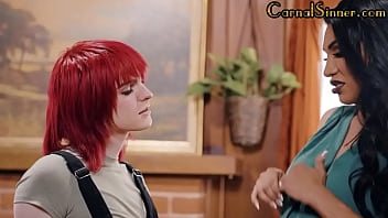 Preview 1 of English Hd Xxx Full Sexy Si - Curvy lingerie trans fucking redhead gf after bj in threeway