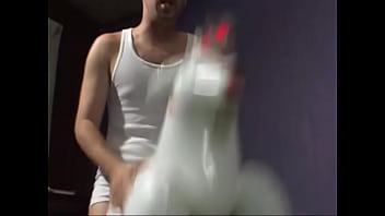 Preview 1 of Amy Jocksan - Tattooed stud in a sexy latex suit and stockings inserts a dick in a young slut&#039_s mouth before a hot fuck