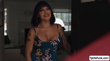 Preview 1 of Fuch Hidden - Busty ts bareback anal fucks the plumber