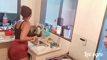 Preview 1 of Shemale Lesbian Kink - Na cozinha onde come&ccedil_ou toda a putaria com Myllena Rios