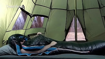 Preview 1 of Alana Raings Hd - Humping Thick and Puffy Down Sleepingbag In My Tent